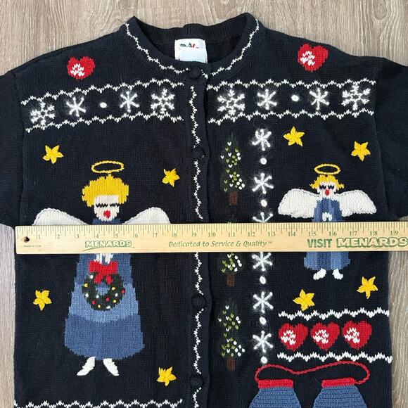 VTG Nutcracker Angel Ugly Christmas Sweater Cardigan Wool Granny Core Small - Picture 5 of 10